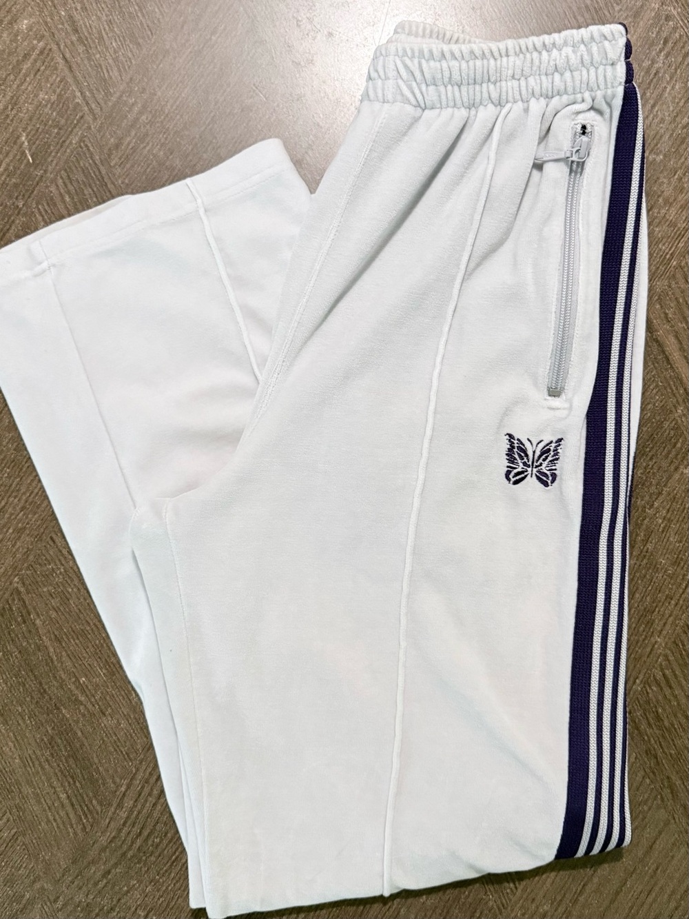 Needles Streetwear Track Pants Velour White Purple Stripe Small Unisex